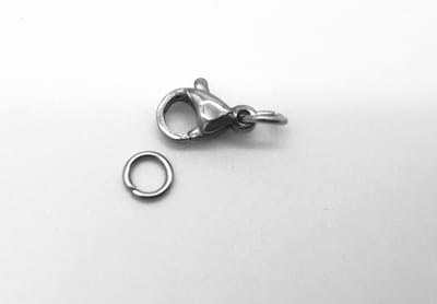 RVS - Karabijn sluiting - 10 setje metaalkleurig - 10 mm - incl 2 open ring van 3 mm.