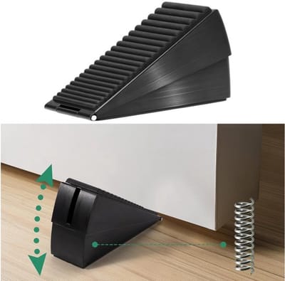 Stevige deurstopper, wigvormige hoge deurstopper met verstelbare veer voor deuronderkant, veiligheidsrubber, deurwigstopper voor elke massieve deur 12.8X4.6X7.6cm - zwart