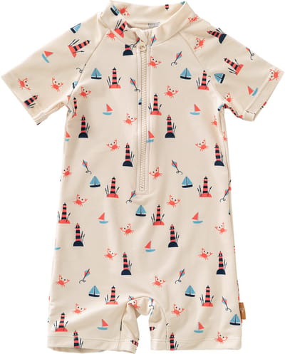 Fresk UV Zwempak 62 -Sneldrogende Zwemkleding voor Kinderen - UPF 50 - Zwemshirt voor Jongens - Zwempak met Korte Mouwen - Creme - Lighthouse