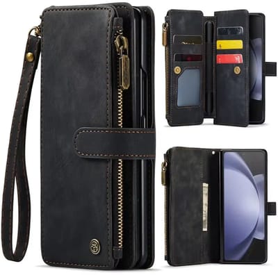 Super stevige Luxe Portemonnee Hoes – Geschikt voor Samsung Galaxy Z Fold 7 – Leren Flip Cover met Rits, Lanyard, Kaartvakjes & Standaardfunctie