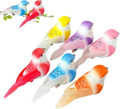 Dailygoods- Kunstvogels 6 Stuks - Decoratieve Vogels - Kunstmatige Roodborstjes - Schuim met Clip - Simulatievogels - Afmetingen 9 x 3,3 x 4 cm