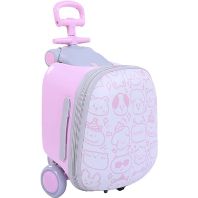 Kinderen Ride-On Bagage met Stoel 20 Inch Handbagage Koffer 2-in-1 Kinderbagage met Flexibele Wielen en Leuning voor white