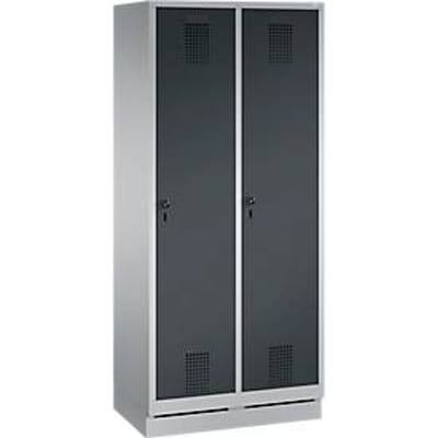 Kapstok Evolo S 3000, staal, met fitting, 2 compartimenten allebei met B 400 mm, veiligheidsdraaigrendelslot, blank aluminium RAL 9006/antraciet RAL 7016