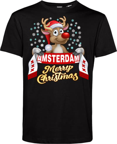 T-shirt Amsterdam | Foute Kersttrui Dames Heren | Kerstcadeau | Amsterdam supporter | Zwart | maat XS