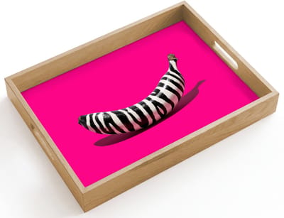 Dienblad hout 40x30 cm - Schootdienblad - Banaan - Zebraprint - Roze - Borrelplank rechthoek - Plateau dienbladen