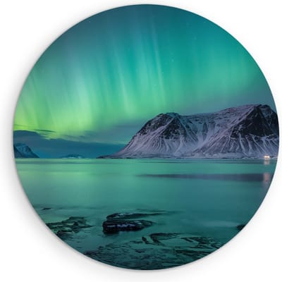 Saammp Muurcirkel Hout - Noorderlicht - Bergen - Landschap - Natuur - Ø 90 - Wandcirkel - Wanddecoratie Cirkel - Muurdecoratie Woonkamer - Slaapkamer decoratie - Rond Schilderij