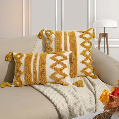 Bohemian Borduurwerk Kussenhoes 45x45 Geometrisch Patroon Jacquard Oranje Canvas Kussenhoezen Decoratief Huis Bank 30x50cm