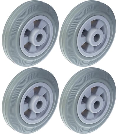 Wiel van 160 mm (6 inch) met grijze rubberen band en kunststof hart, draagvermogen 540 kg, set van 4