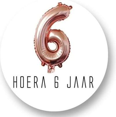 20x Traktatie stickers Folieballon 6 Jaar - Verjaardag stickers - Rose Gold - Folie Ballon - Sluitstickers - Kinderfeest Traktatie - Uitdelen - Uitdeeltraktatie - Wensetiket - Rond - 40mm - Glossy sticker