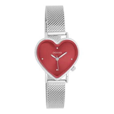 OOZOO Timepieces - Zilverkleurige OOZOO horloge met zilverkleurige metalen mesh armband - C11444