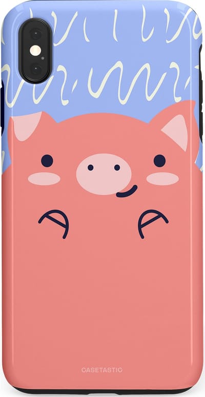 Casetastic hoesje geschikt voor Apple iPhone XS Max - Dubbellaagse bescherming - Knuffel van varken - Fashion Case - Koraal Lichtblauw