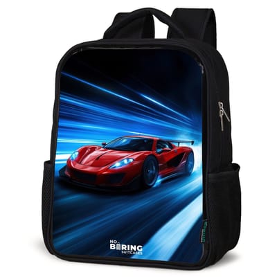 NoBoringSuitcases.com® - Rugzak zwart - Schooltas jongen & meisje - Rode racewagen in digitale snelheidswereld - Rugtas voor school - Boekentas kind - Schoolrugzak - Kinderrugzak