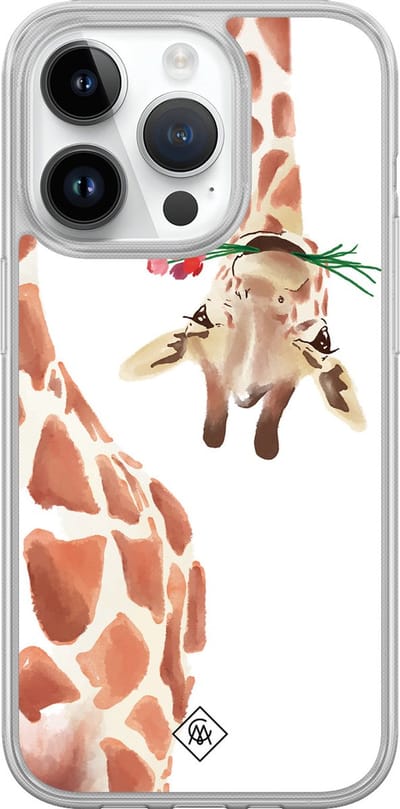 Casimoda® hoesje - Geschikt voor iPhone 14 Pro - Giraffe - 2-in-1 case - Schokbestendig - Giraffe - Verhoogde randen - Bruin/beige, Transparant