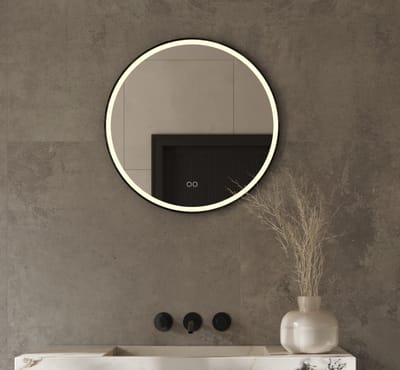 Schaere - Ronde Badkamerspiegel - LED Verlichting - Spiegel Verwarming - Touch Sensor - Dimfunctie - Mat Zwart Frame - 60x60 cm