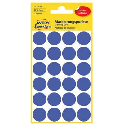 Avery Etiket Zweckform 18mm rond blister 4 vel a 24 et. donkerblauw Non-permanent