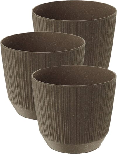 Prosperplast Plantenpot Eco - 3x stuks - stripe - bruin - kunststof - D17xH15 cm - voor binnen/buiten