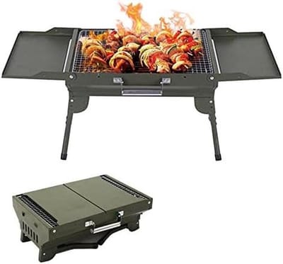 Houtskoolbarbecue - Draagbare Grill - Buiten Koken - Opvouwbare Bakjes - 82 x 30.5 x 35 cm - Zilver
