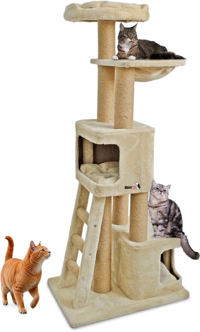 MaxxPet Krabpaal - Kattenspeeltuig- Krabton - Kattenhuis -2 knuffelhuisjes - 60x40x145 cm - Beige