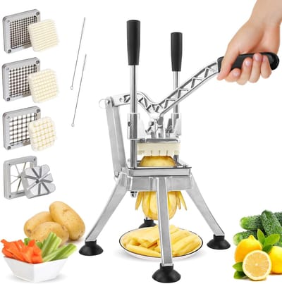 SnelShoppen - Professionele Aardappel Snijder - Verticale Friet Cutter met 6, 9 & 13 mm Snijlijnen + 8-Wedge Blades van RVS - Handmatige Snijder voor