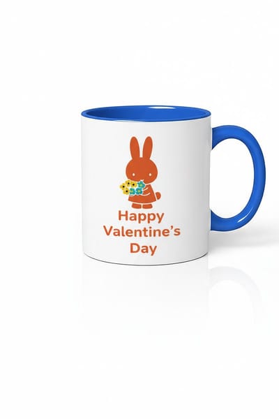 Lieve Valentijn Mok: Konijntje met Bloemen & 'Happy Valentine's Day' - Uniek Cadeau