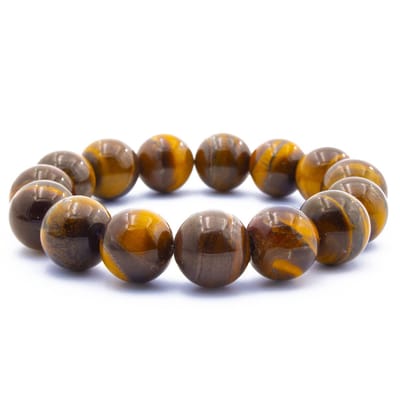 Bixorp Gems Tijgeroog Edelstenen Armband - XL kralen 12mm - Gepolijste Edelsteen Kralenarmband - 22cm