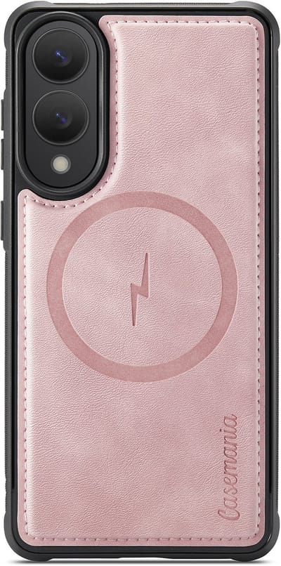 Casemania Hoesje Geschikt voor Samsung Galaxy S25 Edge - Pale Pink - Geschikt voor MagSafe - Kunstleer Back Cover - Anti-Vingerafdruk