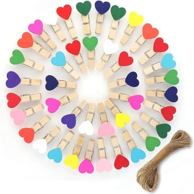 Mini Houten Hart Wasknijpers - 80 Stuks - Kleurrijke Foto Clips voor Ambachten en Decoratie