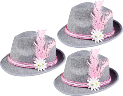 Verkleed hoedje voor Oktoberfest/duits/tiroler - 3x - grijs/roze - volwassenen - Carnaval
