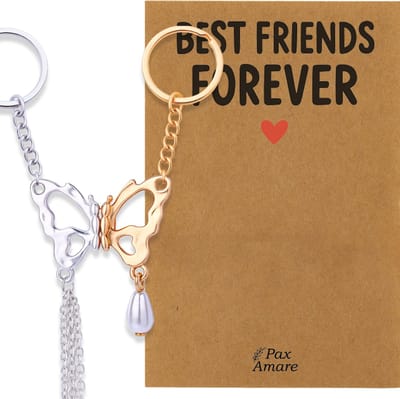 BFF Sleutelhanger voor 2 'Best Friends Forever' - Vlinder - Sleutelhanger set op Cadeau Kaartje - Goudkleurig & Zilverkleurig - Vriendschap Symbool - Pax Amare