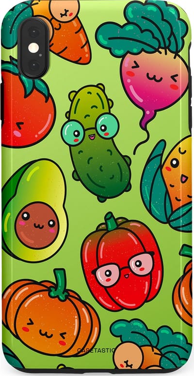 Casetastic Hoesje Geschikt voor Apple iPhone Xs Max - Stijlvolle Beschermende Duo-layer Case - Cartoon Groente Mix