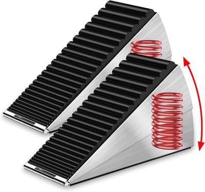 2 Stuks Deurstopper - Hoge deurstopper wig Met Verstelbare Veer - Antislip rubberen deurstopper - Stevige Deurvastzetter - roestvrij staal - voor zware deuren in huishouden en kantoor - 13 X4.6X7.6cm - Zilver