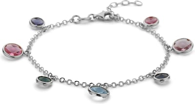 New Bling 9NB-1341 Zilveren Armbandje met Kristal Hangertjes - 7 en 9mm Doorsnee - Armband - Jasseron - 18+3cm - Rhodium - Zilver