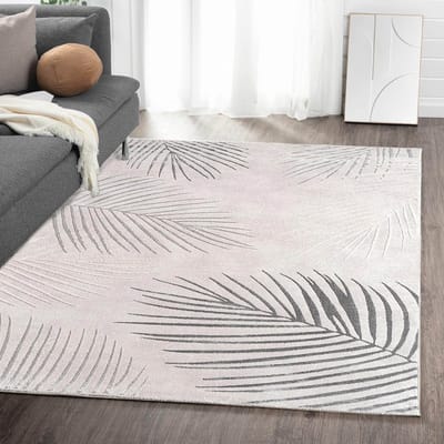 Flycarpets Evora Leaves Modern Vloerkleed Grijs – Laagpolig Tapijt Woonkamer – 200x290 cm