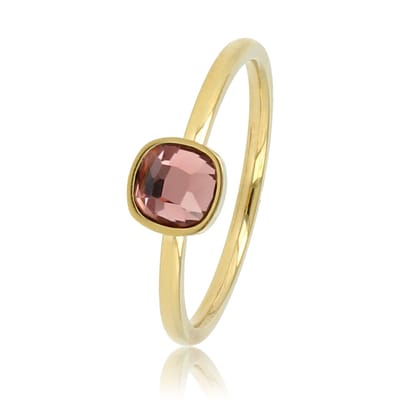 My Bendel - Ring Goudkleurig met Vierkante Roze Glassteen - Goudkleurige Ring met Vierkante Glassteen • Donkerroze - met Luxe Cadeauverpakking | Sieraden Voor Dames | Maat 16.00 Mm / Maat 50