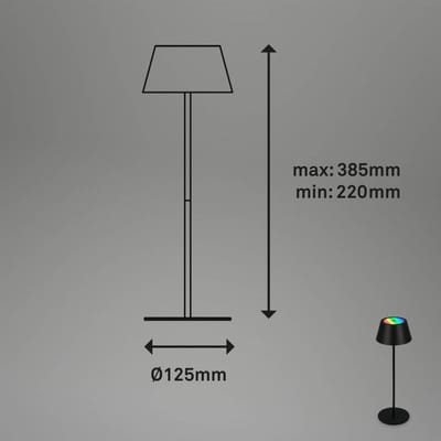B.K.Licht Kiki RGB - Tafellamp oplaadbaar - snotloze lamp - dimbaar - voor buiten en binnen - USB-C - in hoogte verstelbaar - Ø12cm - zwart