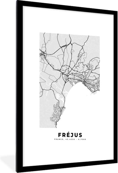 Fotolijst incl. Poster - Frankrijk - Fréjus - Stadskaart - Plattegrond - Kaart - 60x90 cm - Posterlijst