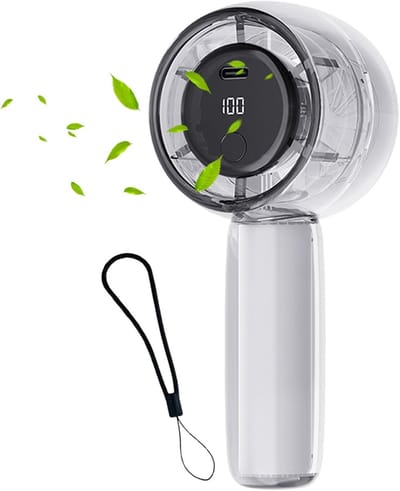 Draagbare handventilator met ledverlichting, instelbare snelheid (1-100), ultrasnelle turboventilator met visuele weergave, handventilator, oplaadbaar, voor muziekfestivals, outdoor, transparant