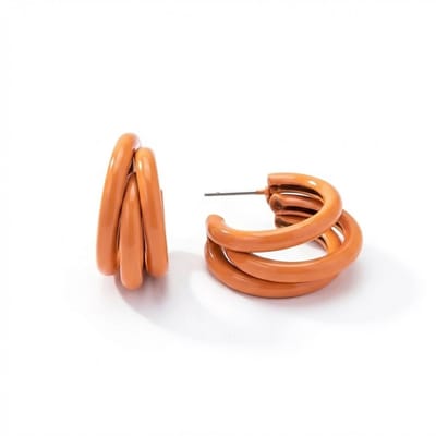 Oranjekleurige oorringen voor dames – oorbellen met drie verstrengelde ringen