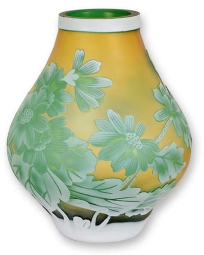 Cameo Vaas - Madelief - Cameo Glazen Vaas - Glas Decoratie - Tafeldecoratie - Bloemenvaas - Tafelvaas - 20x20x24