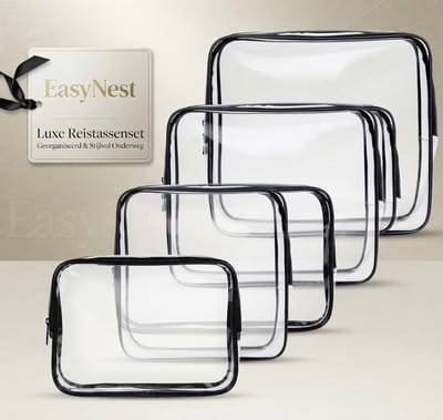 4x Transparante Reis Toilettas – Waterdichte PVC Make-up Tas met Ritssluiting – Reis Toilettas voor Handbagage – Geschikt voor Dames, Heren en Kinderen