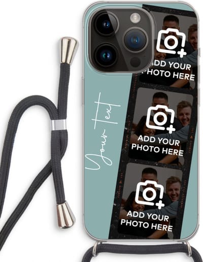 Gepersonaliseerd - Case Company® - Hoesje met koord geschikt voor iPhone 14 Pro hoesje met Koord - Filmrol N°1 - Telefoonhoesje met Zwart Koord - Extra Bescherming aan alle Kanten en Over de Schermrand