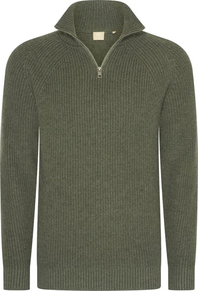 Mario Russo Rib Skipper - Heren Trui - Half Zip - Agave Groen - XL