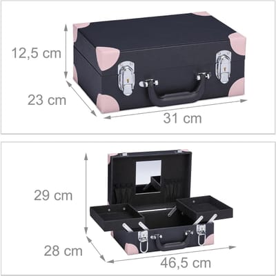 Aura® Kapperskoffer - Kapperstrolley - Mobiele Koffer voor Kappers - Beauty Koffer - Pedicure Koffer - Nagelstyliste Koffer - Visagie Koffer - Schoonheidsspecialiste – met Spiegel - Zwart/Roze - 31cm x 31cm x 23cm