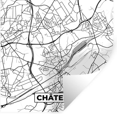 Muurstickers - Sticker Folie - België – Châtelet – Stadskaart – Kaart – Zwart Wit – Plattegrond - 100x100 cm - Plakfolie - Muurstickers Kinderkamer - Zelfklevend Behang XXL - Zelfklevend behangpapier - Stickerfolie