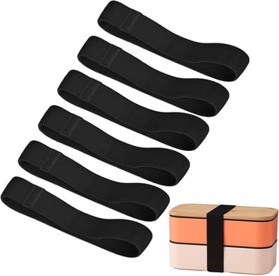 SnelShoppen - Bento Box Belt - 6x 25mm Elastische Bevestigingsbanden voor Lunchdozen, Duurzaam en Herbruikbaar, Zwart, Ideaal voor Brooddozen en Meene