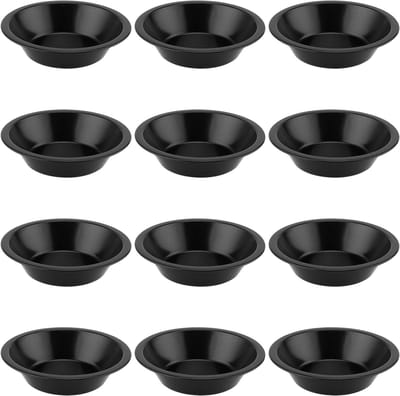 Ronde individuele taartschalen met anti-aanbaklaag - 12 stuks - Perfect voor quiche en gebak, duurzaam zwart koolstofstaal