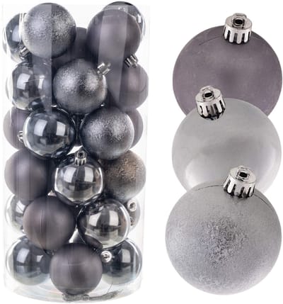 KADAX Kerstballen van kunststof, set van 30 ballen, kerstballen, kerstboomballen, kerstboomversiering, kerstdecoratie (grafiet)