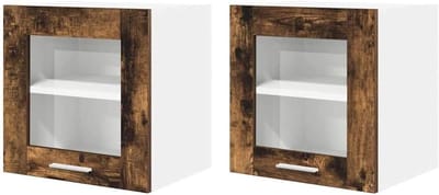 Hangkast met deur - Keukenkast wandkast - Keuken organiseren - Set van twee - 40x31x40 cm - Gerookt eiken