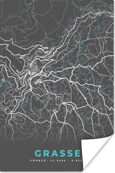 Poster Grasse - Frankrijk - Stadskaart - Plattegrond - Kaart - 120x180 cm XXL