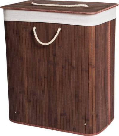 Decopatent Bamboe Wasmand - Dubbele Wasmand met deksel - Opvouwbaar - 110 L - Bruin
